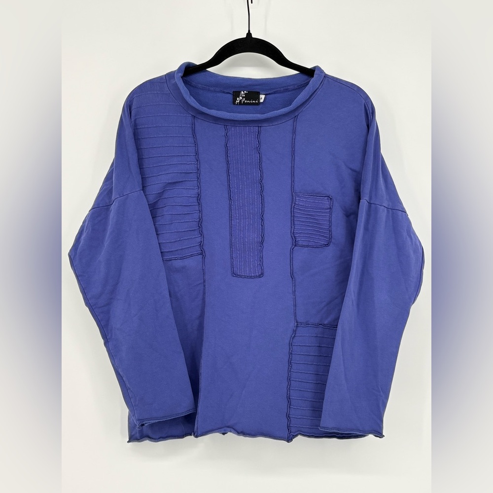 FENINI Top Vibrant Blue Textured Long Sleeve Pullover Women’s Small